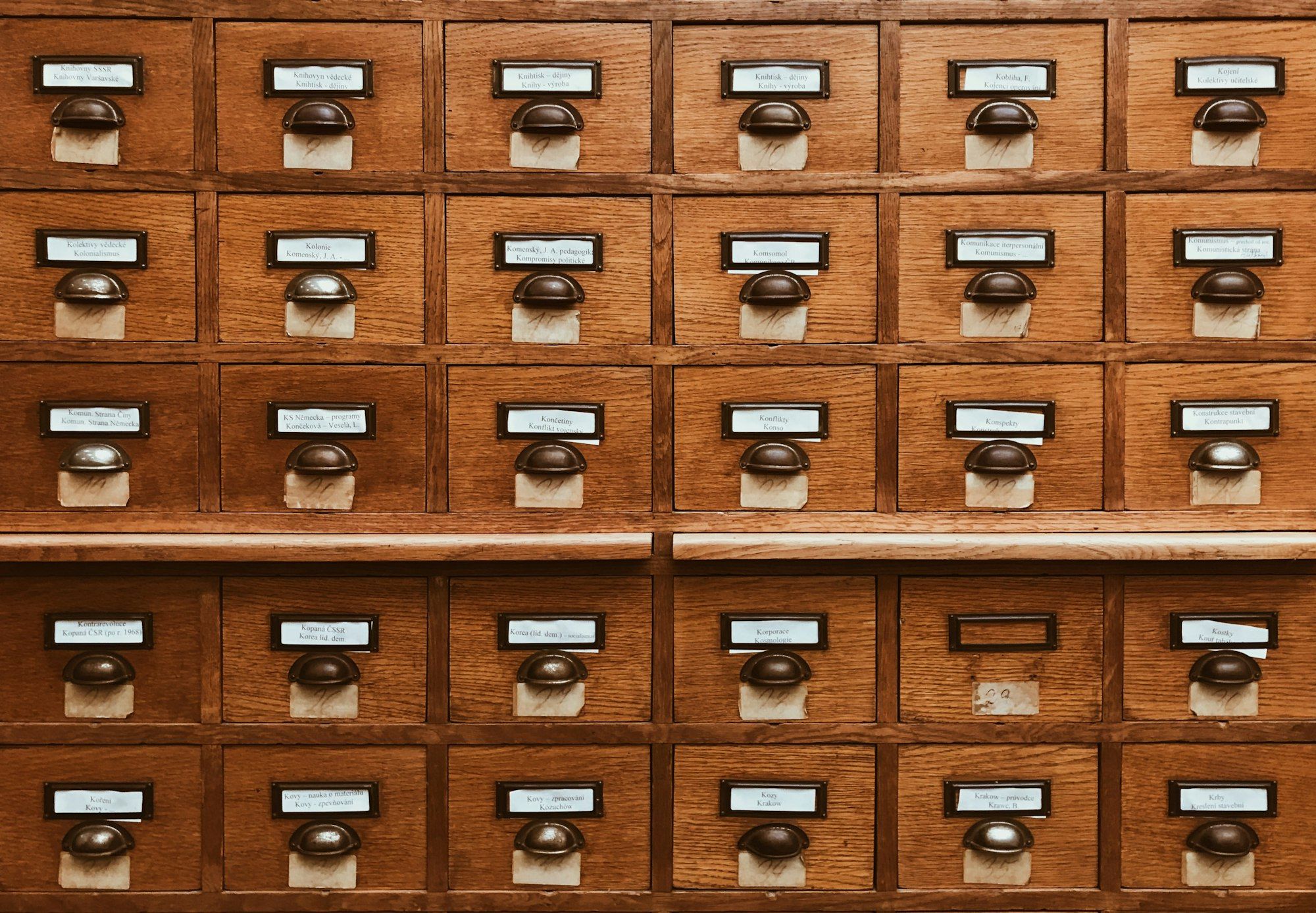 An old cabinet for note cards.