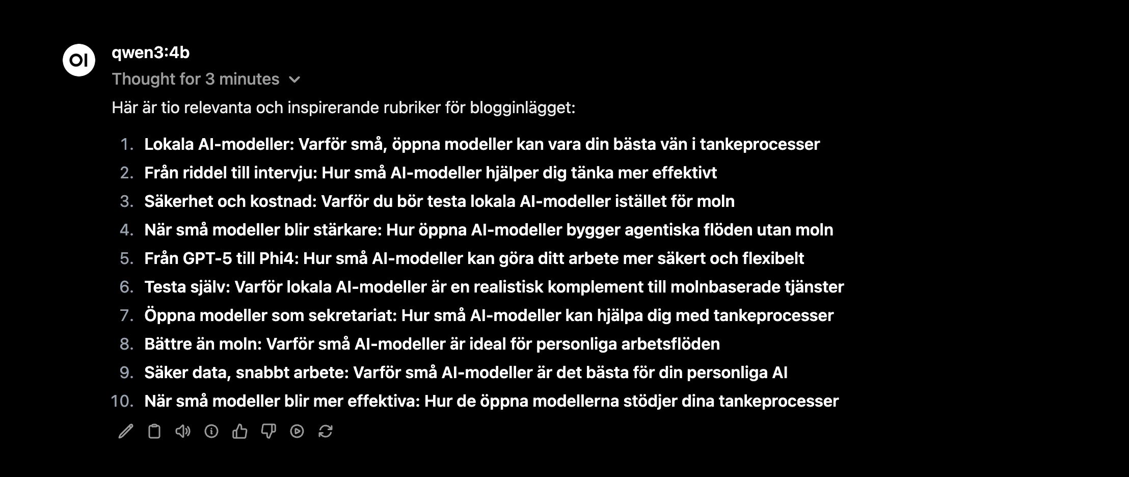 Tio rubrikförslag från fyra miljarder stora Qwen3.