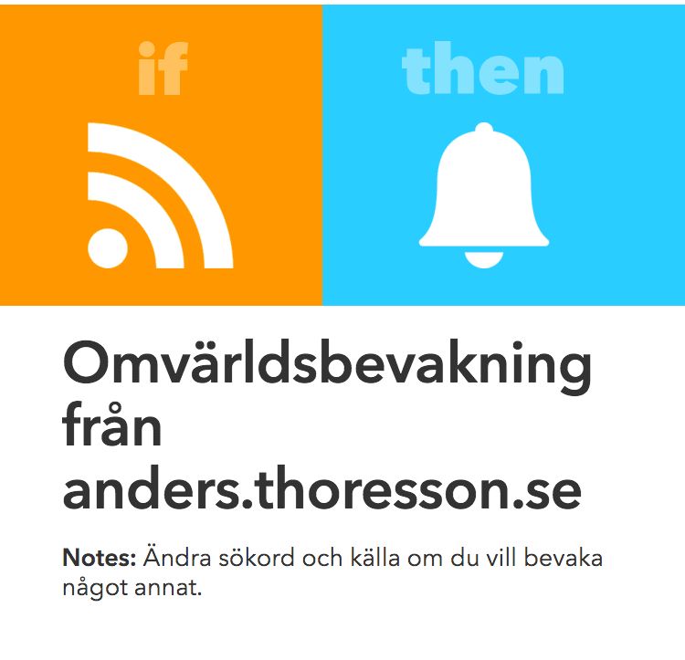 Skärmdump som visar koppling mellan RSS och andra tjänster med hjälp av IFTTT.